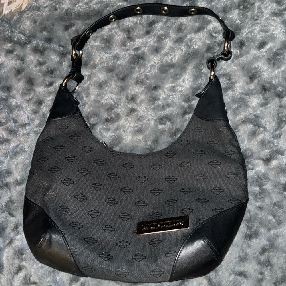 Harley-Davidson Black Canvas Logo Hobo Bag